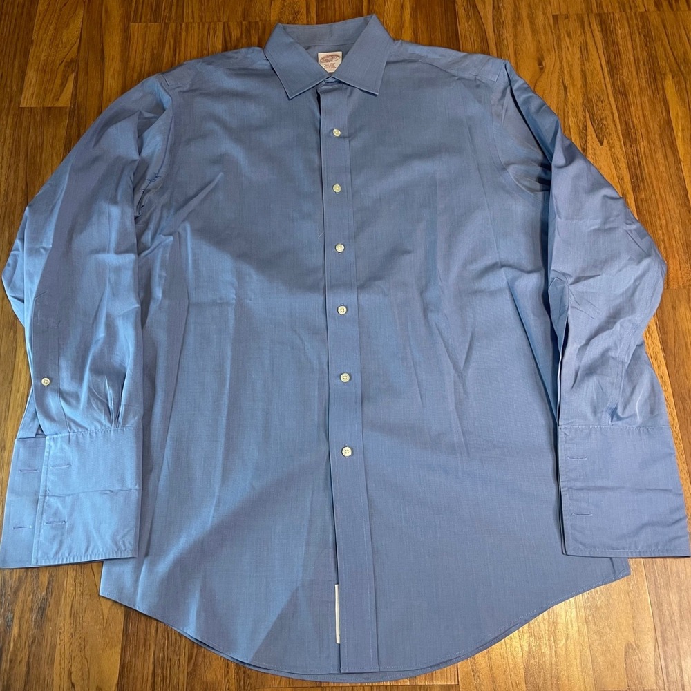 Brooks Brothers 346 Dress Shirt Mens 15.5 33 Regular Fit Blue Cotton Non-Iron